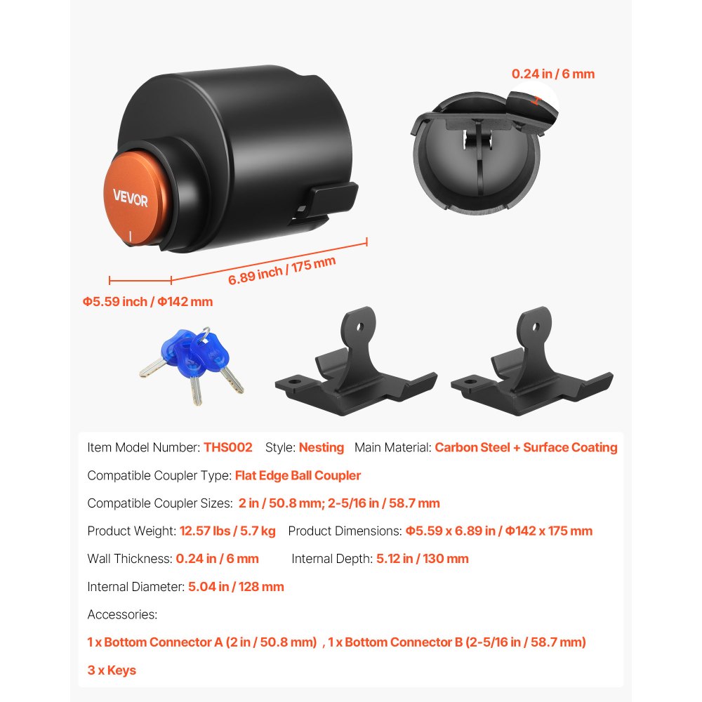 Trailer Coupler Lock Fits 50.6 & 58.6 mm Couplers Trailer Tongue Lock