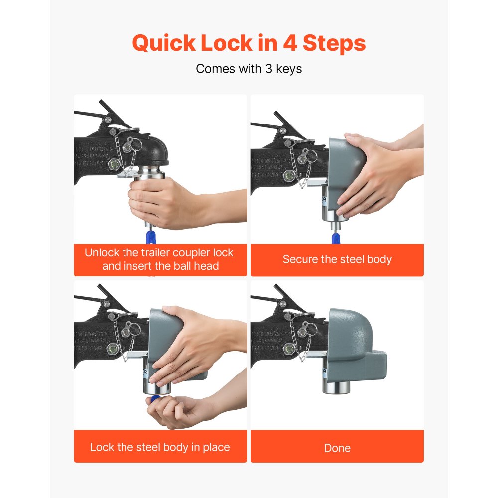 Trailer Lock Fits 58.6 mm Cast/Bulldog Trailer Couplers Hitch Lock