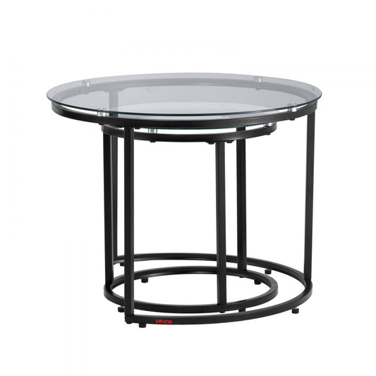 VEVOR Nesting Coffee Table Set of 2 Glass Coffee Table 600 mm for Living Room