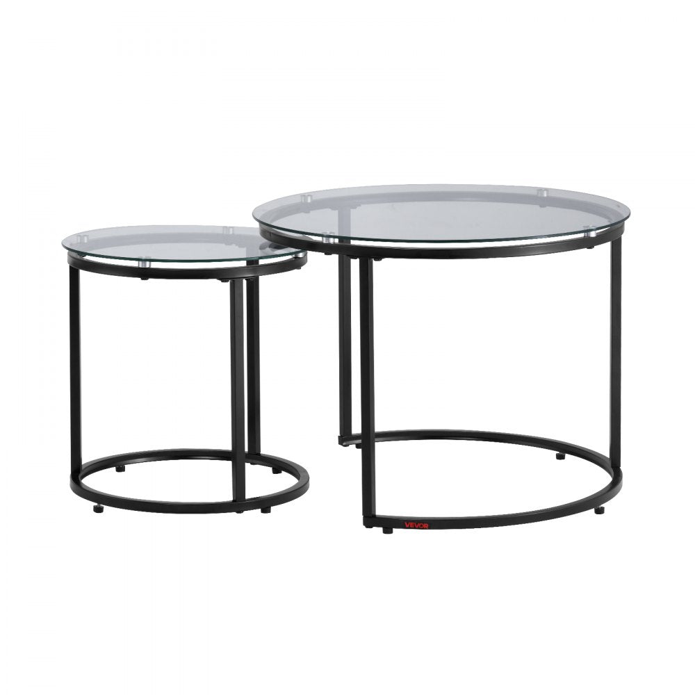 VEVOR Nesting Coffee Table Set of 2 Glass Coffee Table 600 mm for Living Room