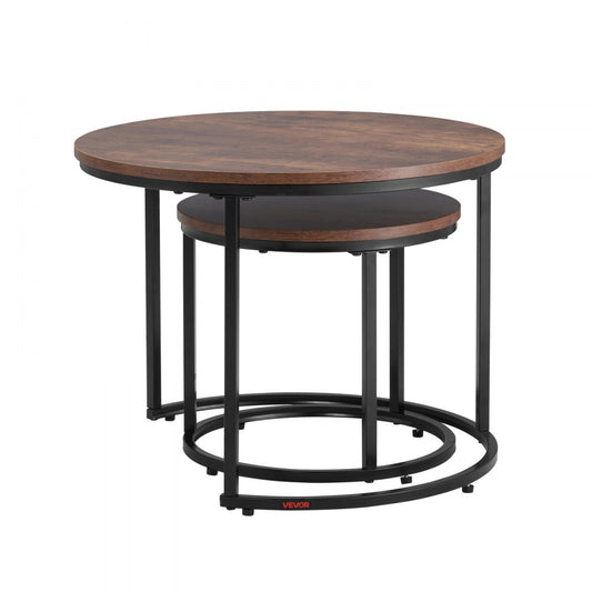 VEVOR Nesting Coffee Table Set of 2 Round Coffee Table 600 mm (Brown & Black)