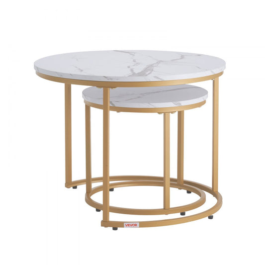 VEVOR Nesting Coffee Table Set of 2 Round Coffee Table 600 mm (White & Gold)