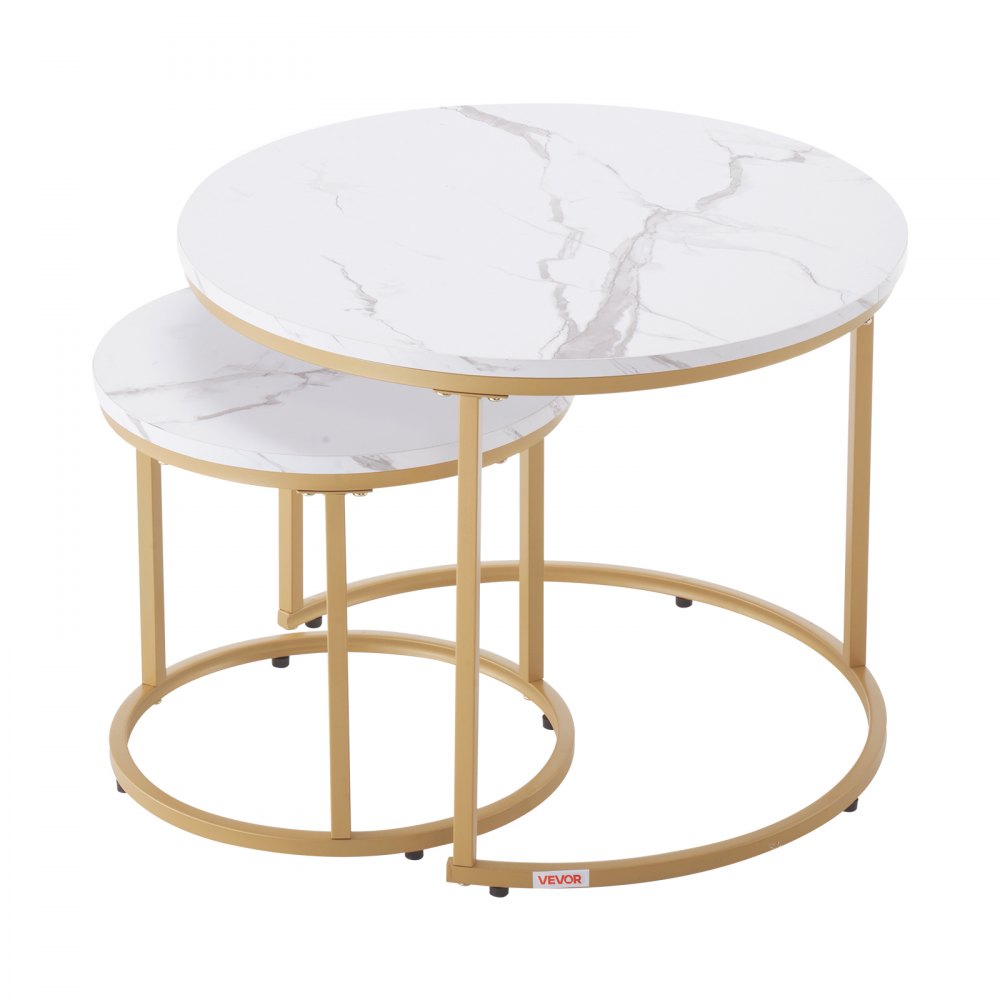 VEVOR Nesting Coffee Table Set of 2 Round Coffee Table 600 mm (White & Gold)