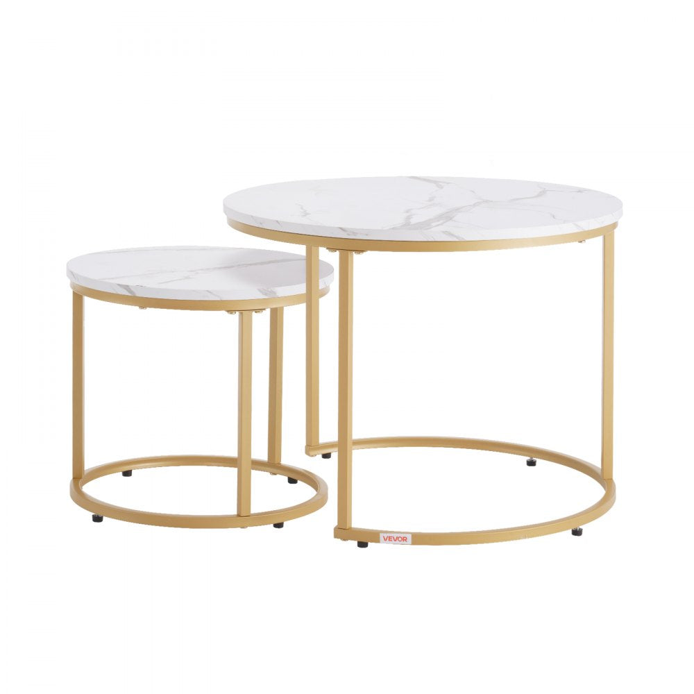 VEVOR Nesting Coffee Table Set of 2 Round Coffee Table 600 mm (White & Gold)