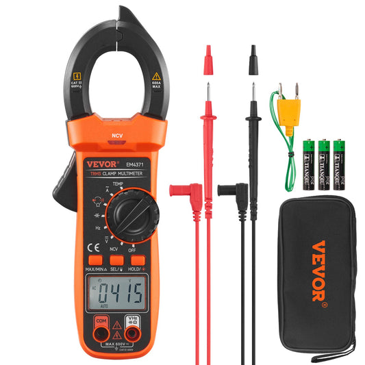 VEVOR Digital Clamp Meter T-RMS, 4000 Counts, 600A Clamp Multimeter Tester, Measures Current Voltage Resistance Diodes Continuity Data Retention, with NCV for Home Appliance, Railway Industry Maintena