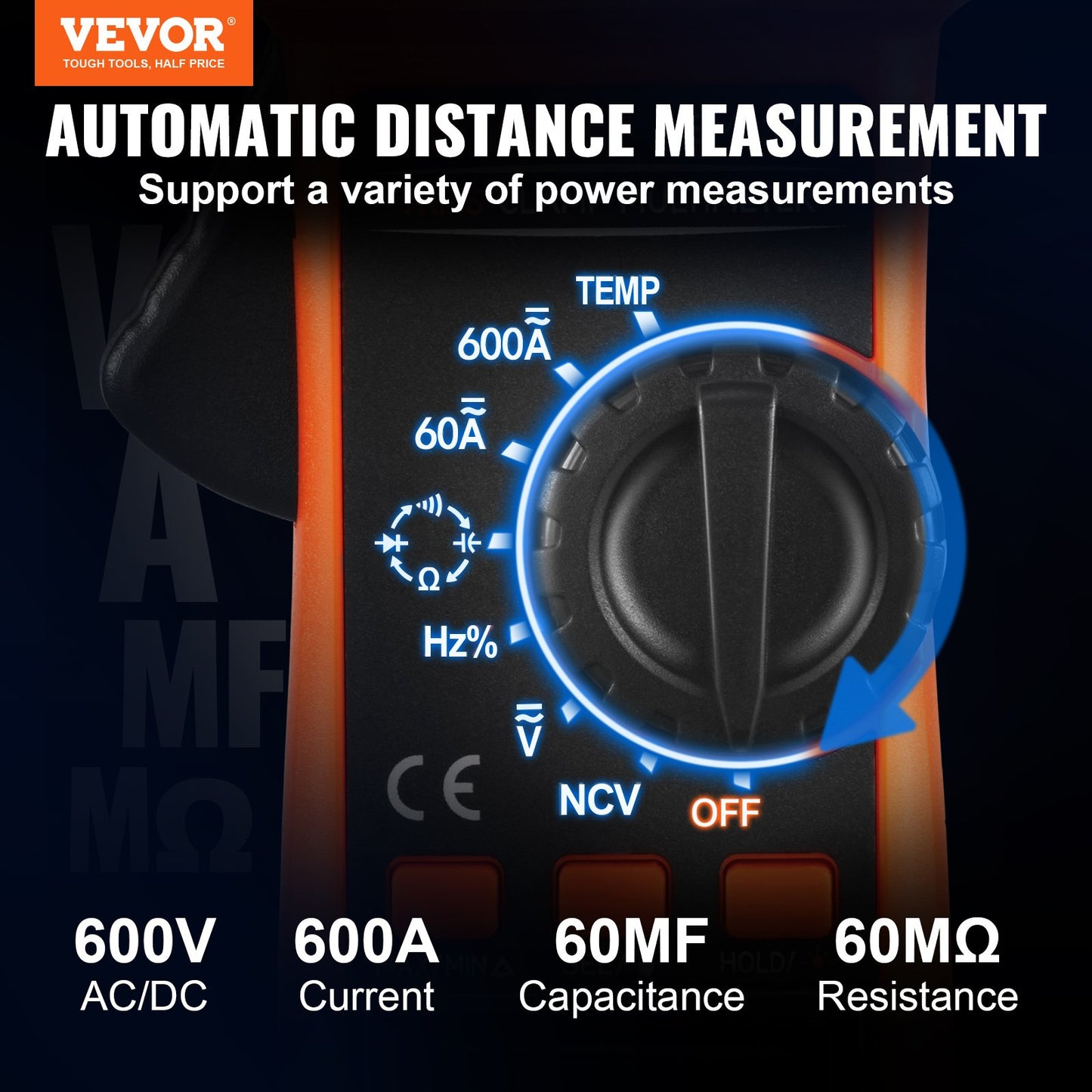 VEVOR Digital Clamp Meter T-RMS, 6000 Counts, 600A Clamp Multimeter Tester, Measures Current Voltage Resistance Diodes Continuity Data Retention, with NCV for Home Appliance, Railway Industry Maintena