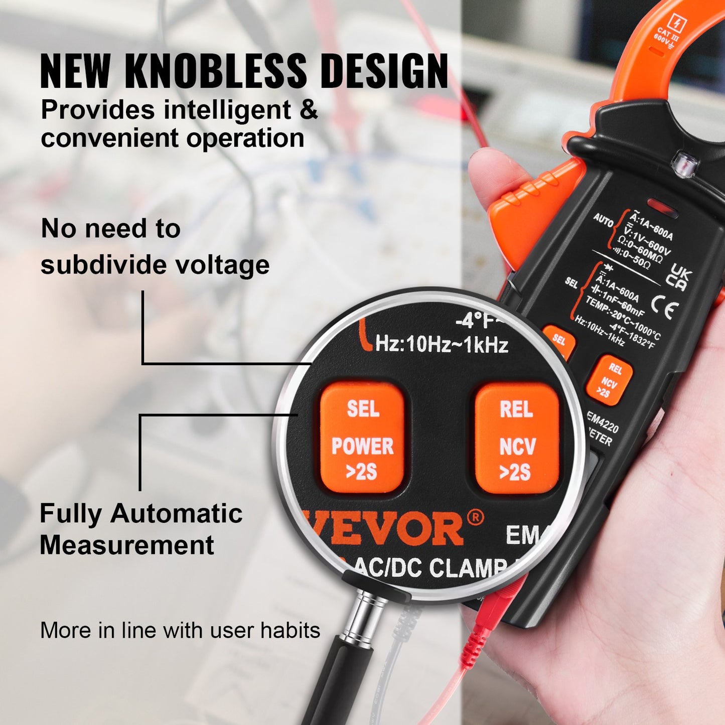 VEVOR Digital Clamp Meter T-RMS, 6000 Counts, 600A Clamp Multimeter Tester, Measures Current Voltage Resistance Diodes Continuity Data Retention, NCV for Home Appliance, Railway Industry Maintenance