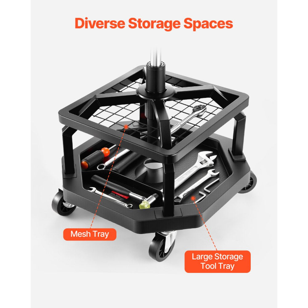 Rolling Shop Stool Adjustable Height Garage Seat 136 kg Load with Caster