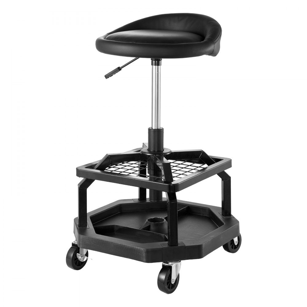 Rolling Shop Stool Adjustable Height Garage Seat 136 kg Load with Caster