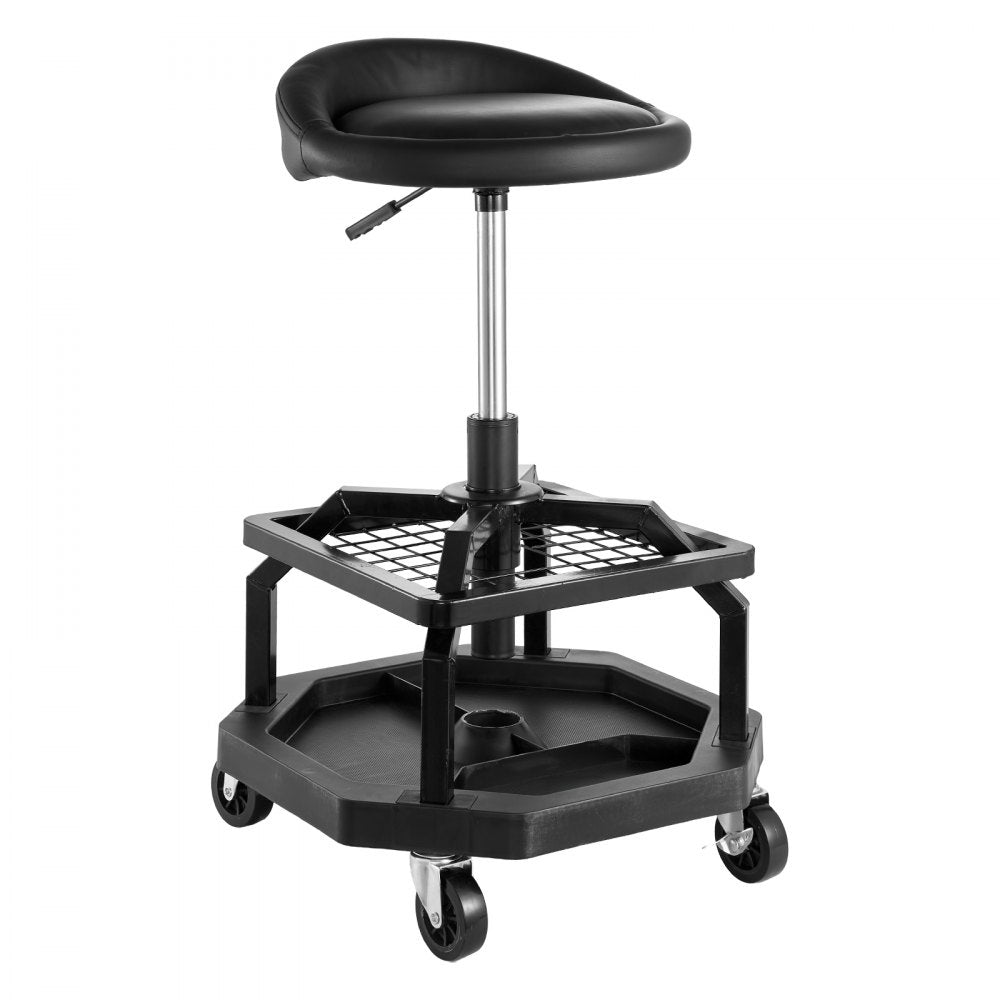Rolling Shop Stool Adjustable Height Garage Seat 136 kg Load with Caster