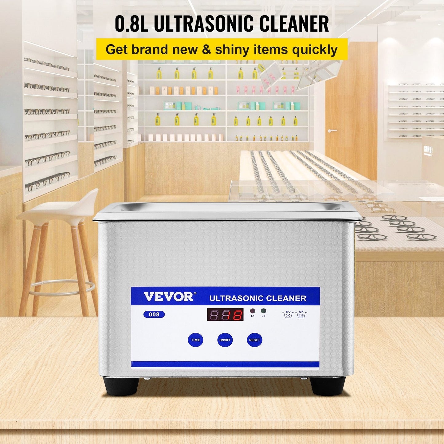 0.8L Stainless Steel Ultrasonic Cleaner with Timer for Jewelry & Small Parts