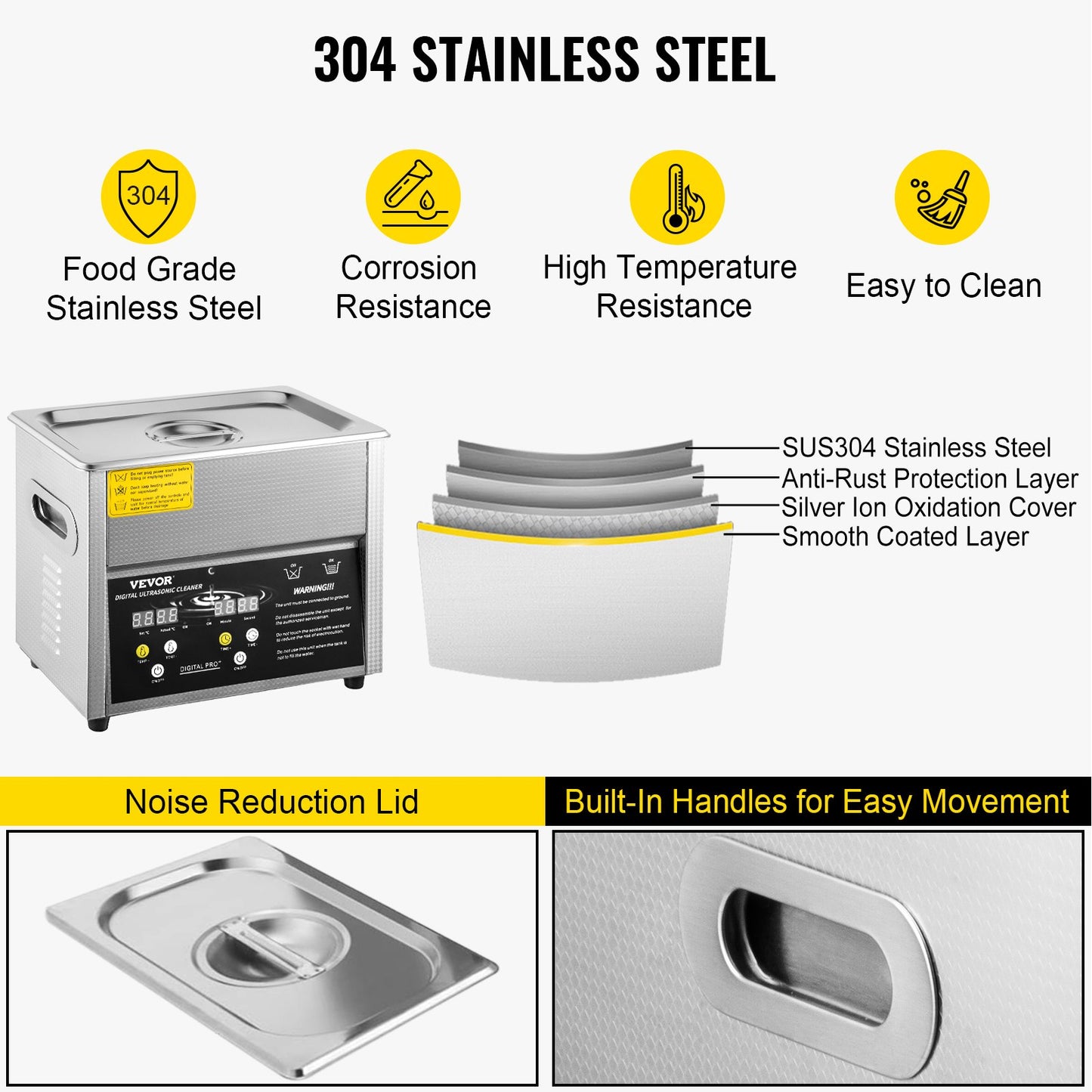 VEVOR Digital Ultrasonic Cleaner 3L Ultrasonic Cleaning Machine 220V 50kHz Sonic