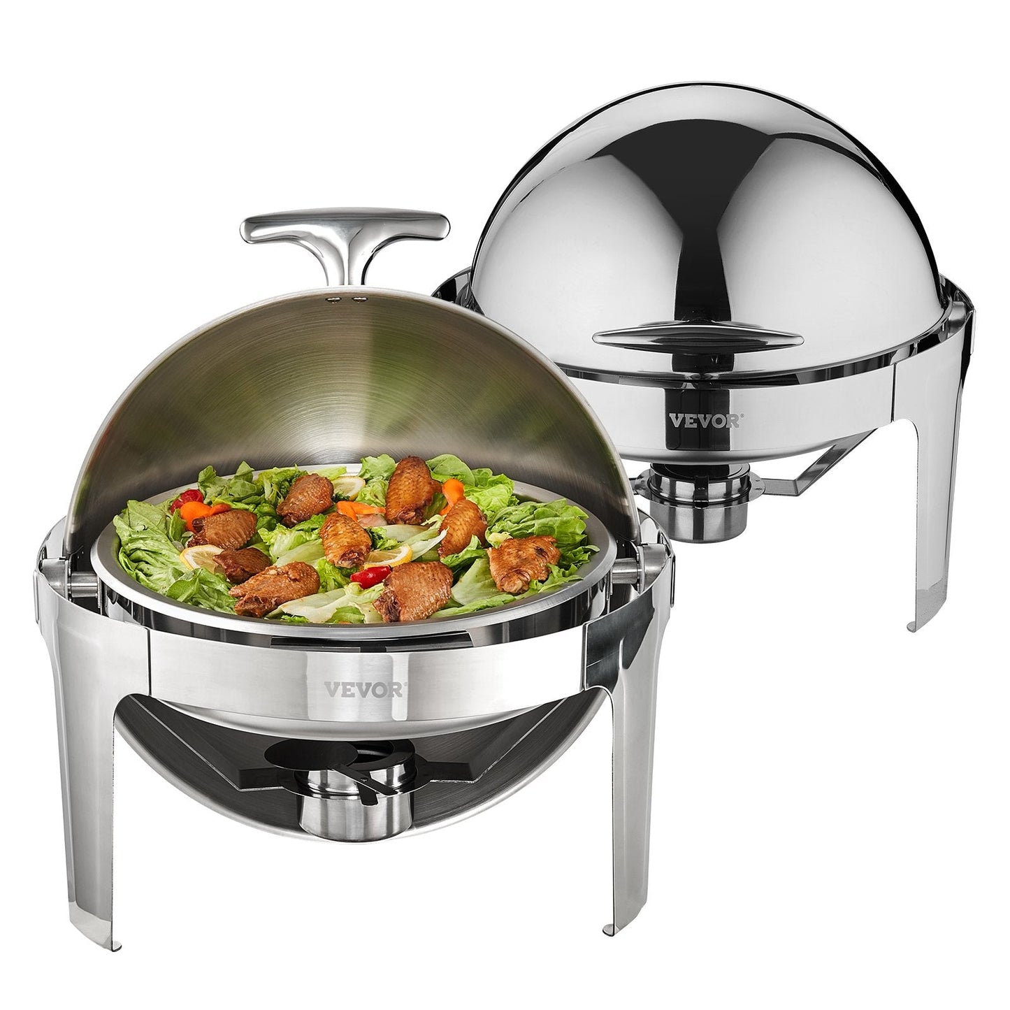 2-Pack Stainless Steel Roll Top Chafing Dish Set with 5.5L Pans and Fuel Holder