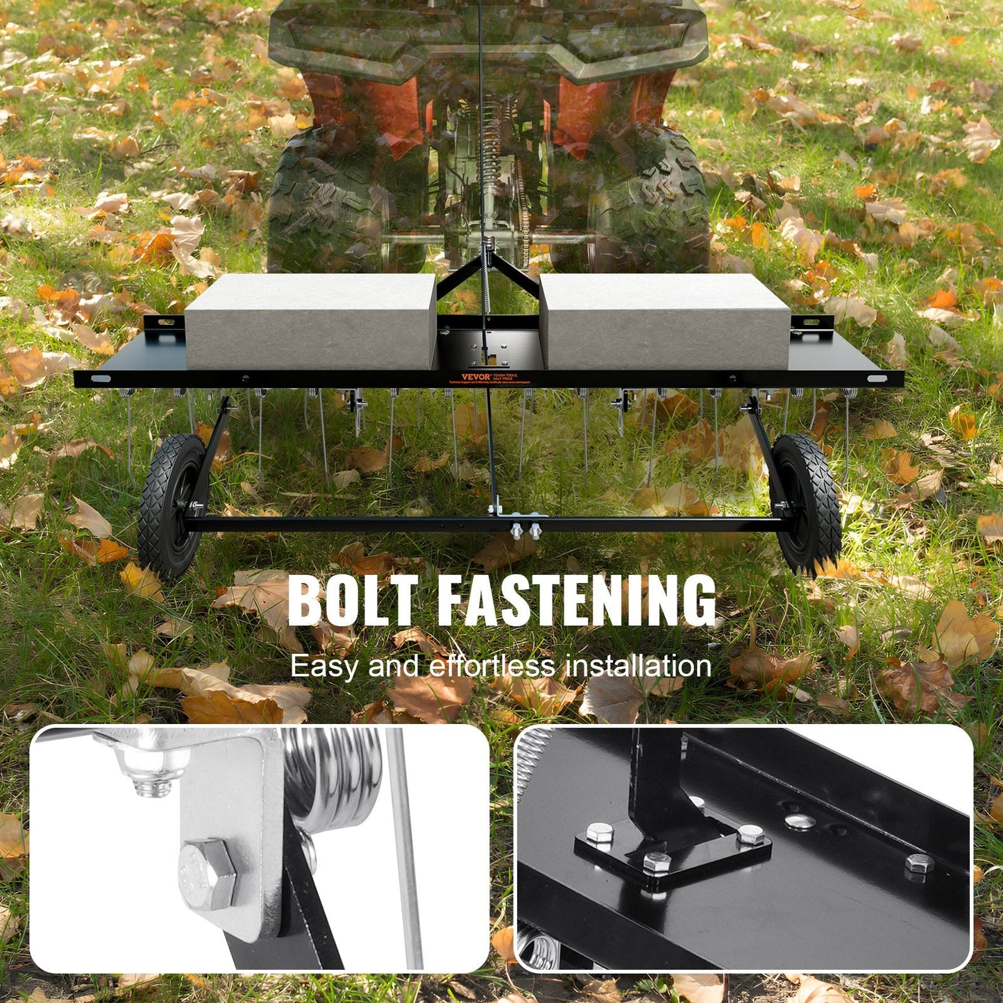 Tow-Behind Lawn Dethatcher, 1.2m with 24 Spring Steel Tines for ATV/Mower