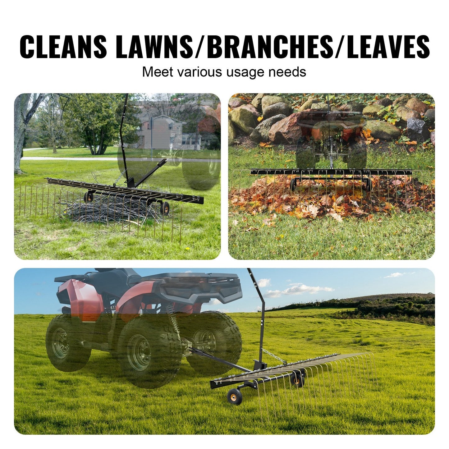 1.5m Tow Dethatcher with 24 Steel Tines for ATV/Mower - Easy Installation