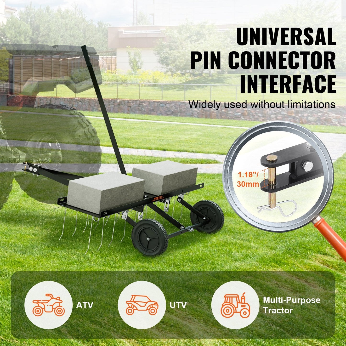 Tow Behind Lawn Dethatcher with 20 Tines, 1m Wide for ATV or Mower