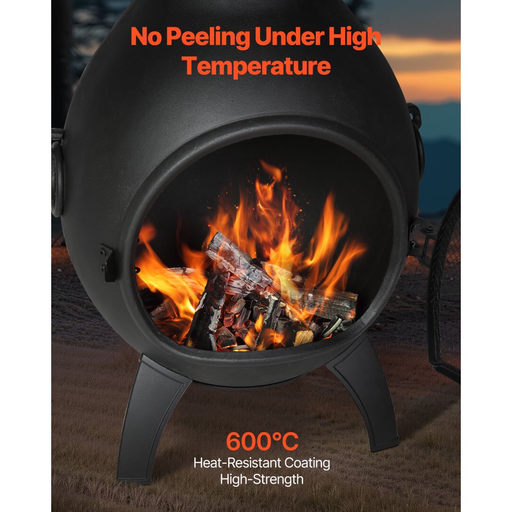 VEVOR 457mm Chiminea Outdoor Wood Burning Firepit with Grill Mesh & Chimney Coat