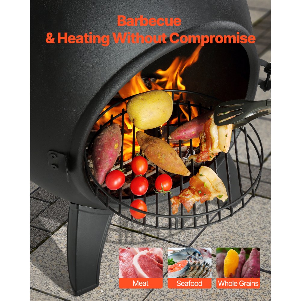 VEVOR 457mm Chiminea Outdoor Wood Burning Firepit with Grill Mesh & Chimney Coat
