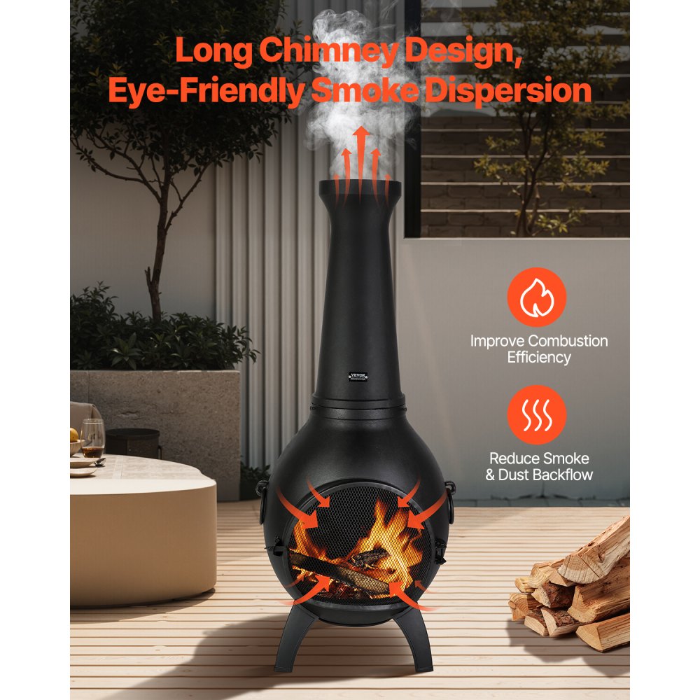 VEVOR 457mm Chiminea Outdoor Wood Burning Firepit with Grill Mesh & Chimney Coat