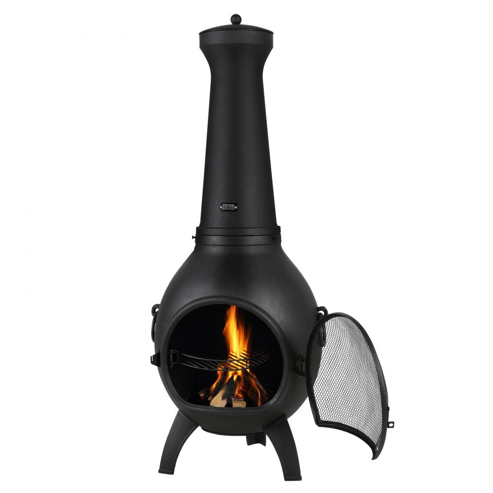 VEVOR 457mm Chiminea Outdoor Wood Burning Firepit with Grill Mesh & Chimney Coat