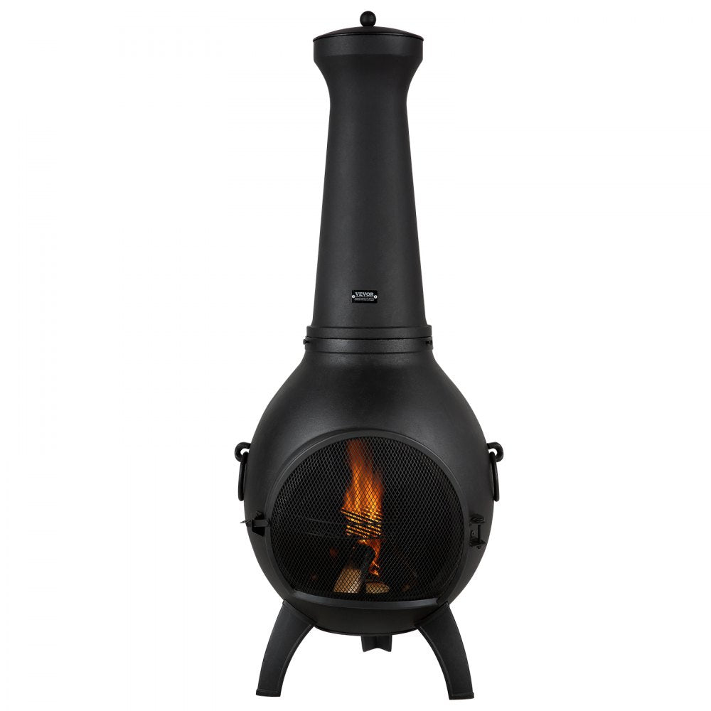 VEVOR 457mm Chiminea Outdoor Wood Burning Firepit with Grill Mesh & Chimney Coat