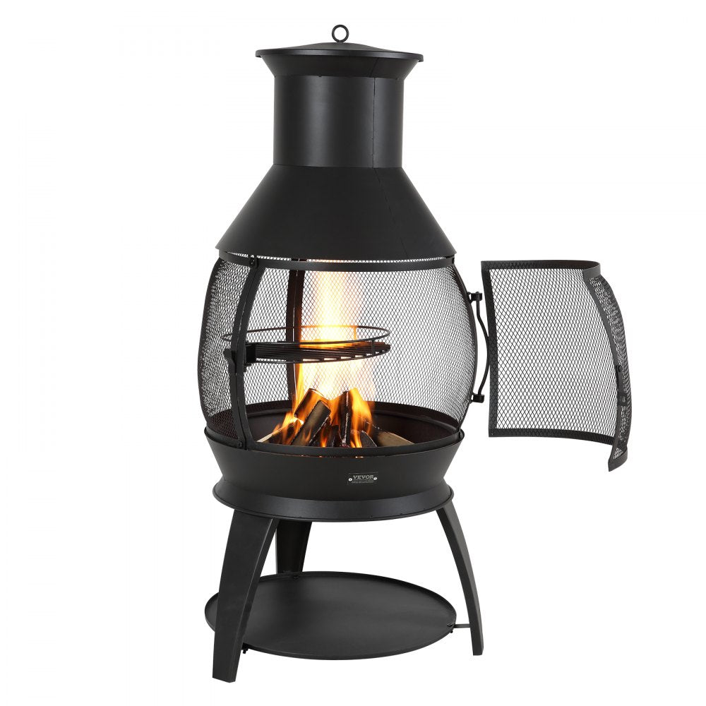559 mm Chiminea Outdoor Iron Fireplace with Grill Mesh & Chimney Coat
