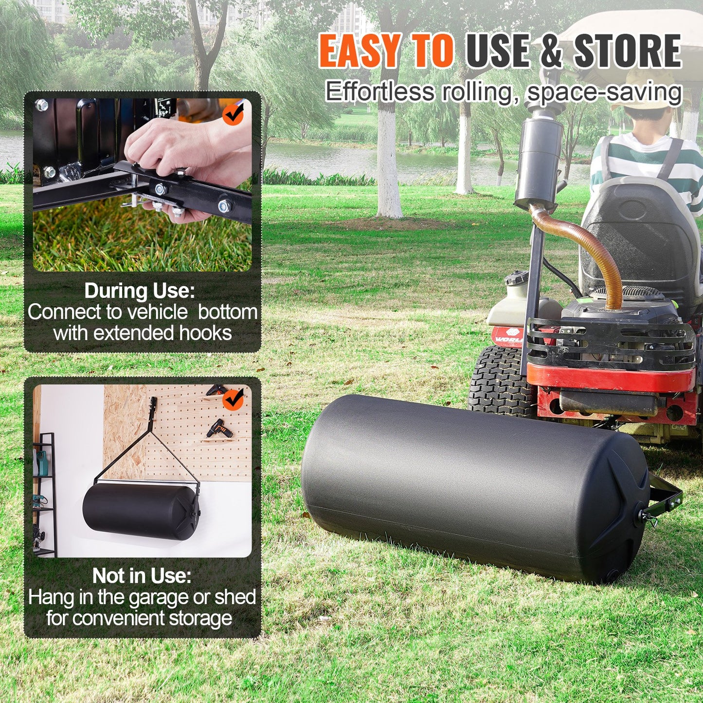 VEVOR Tow Behind Lawn Roller, 400lbs Sand/Water Filled Yard Roller, LLDPE Drum and