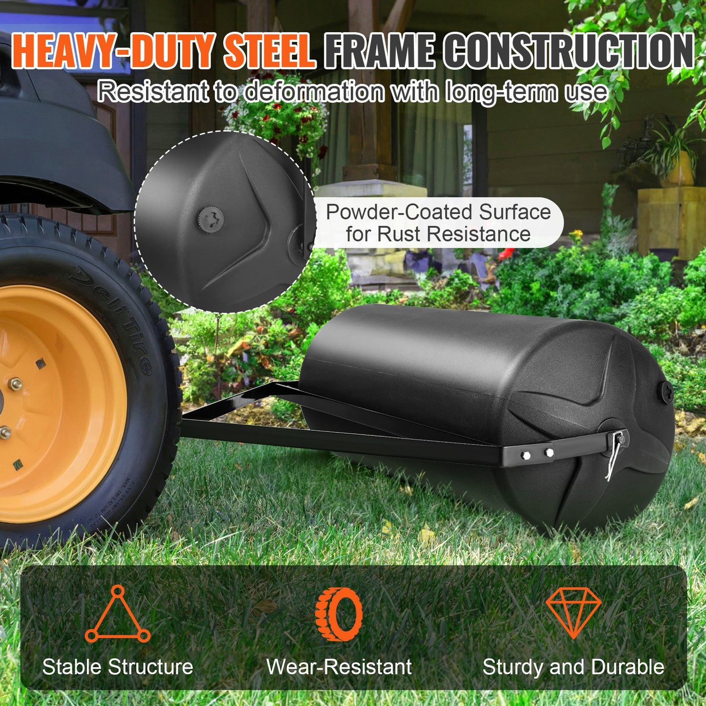 VEVOR Tow Behind Lawn Roller, 400lbs Sand/Water Filled Yard Roller, LLDPE Drum and