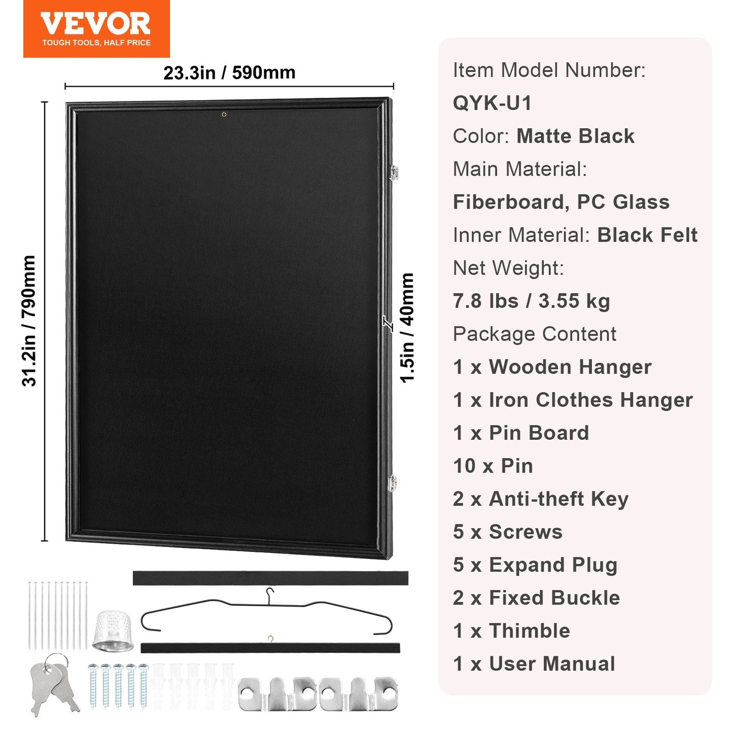 Large Lockable Sports Jersey Display Case with UV Protection, 0.59 x 0.79 m