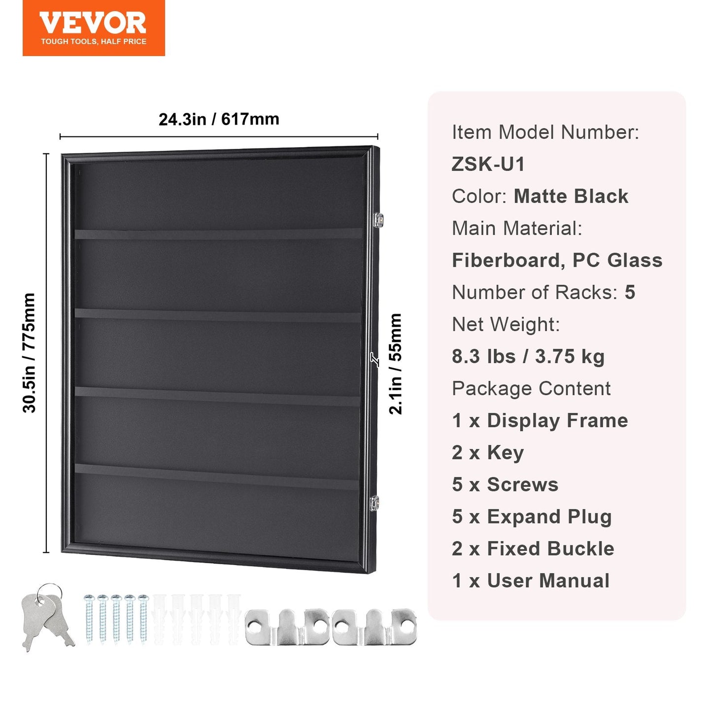 Lockable Sports Card Display Case with UV Protection, 0.617 x 0.775 m, Matte Black