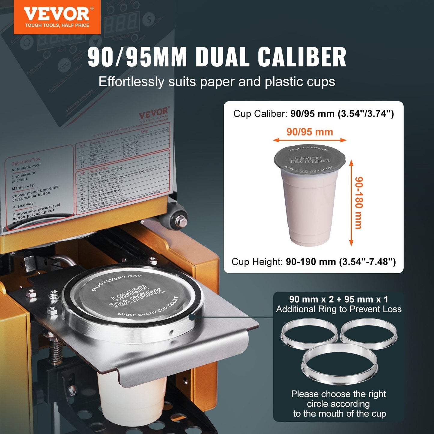 Automatic Cup Sealer, 500-650 Cups/H, for 0.19 m Tall Cups, Digital Control