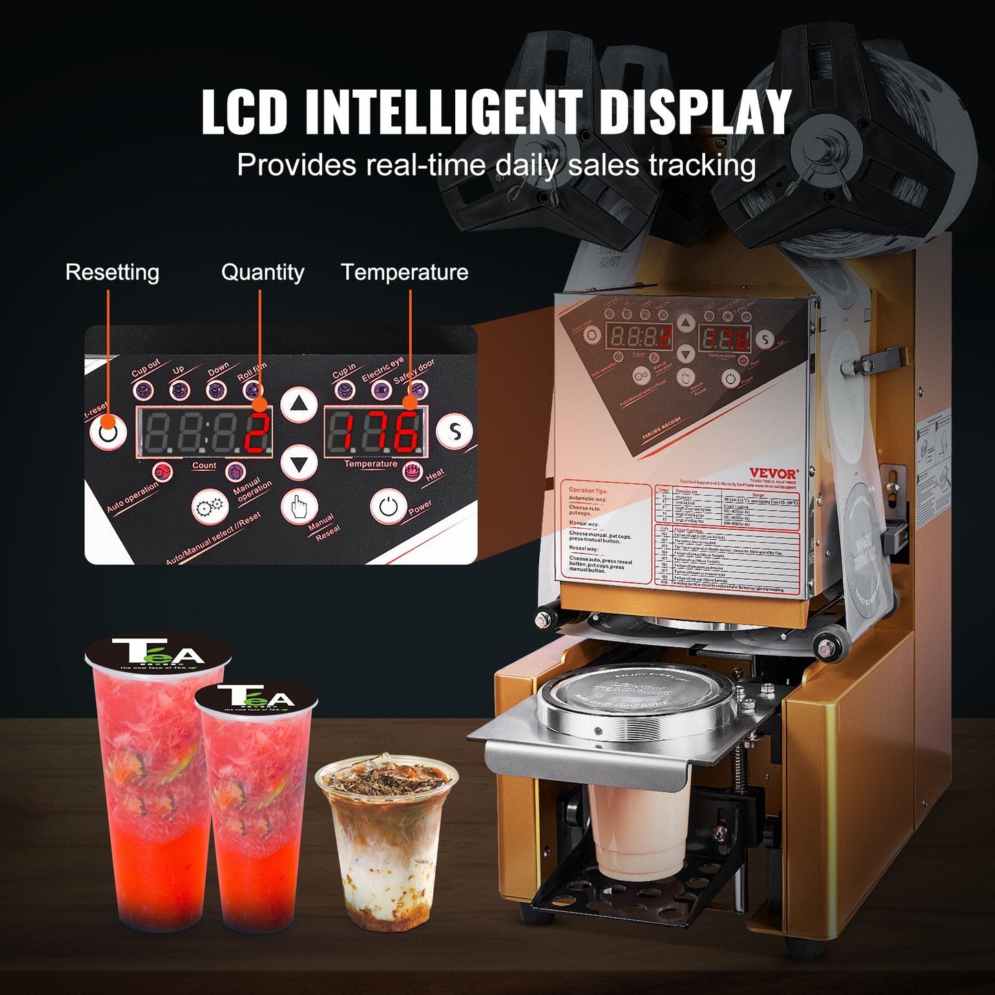 Automatic Cup Sealer, 500-650 Cups/H, for 0.19 m Tall Cups, Digital Control