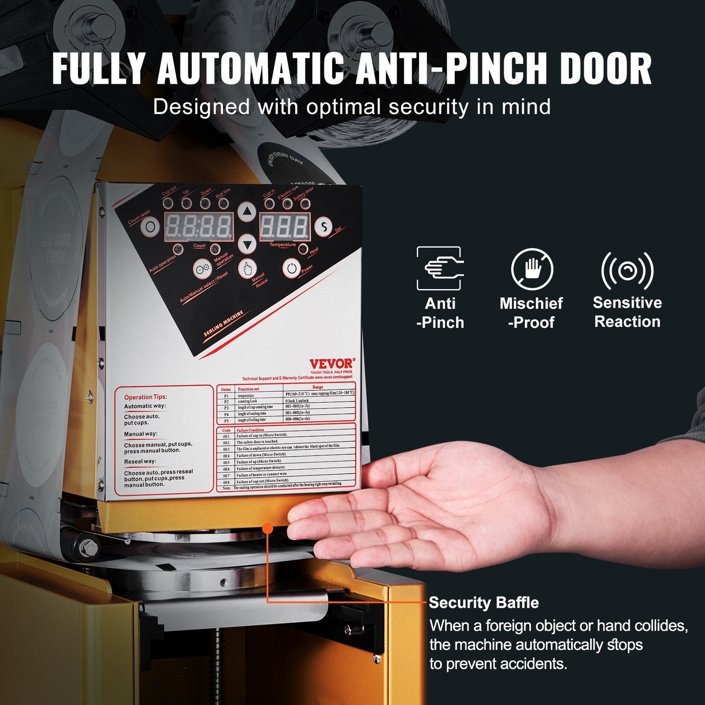 Automatic Cup Sealer, 500-650 Cups/H, for 0.19 m Tall Cups, Digital Control