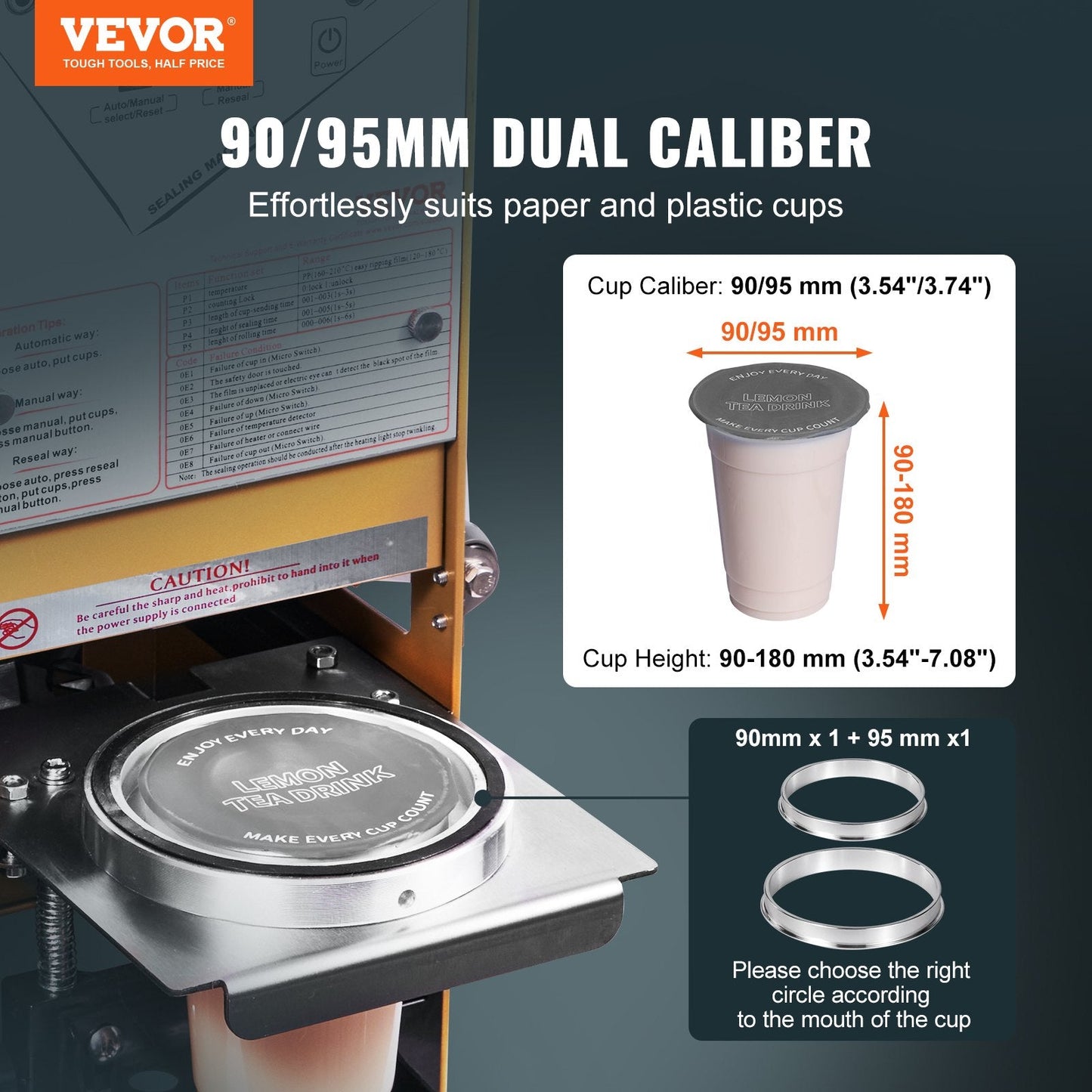 Automatic Cup Sealing Machine, 500-650 Cups/H, Fits 0.18m Tall & 90/95mm Cups