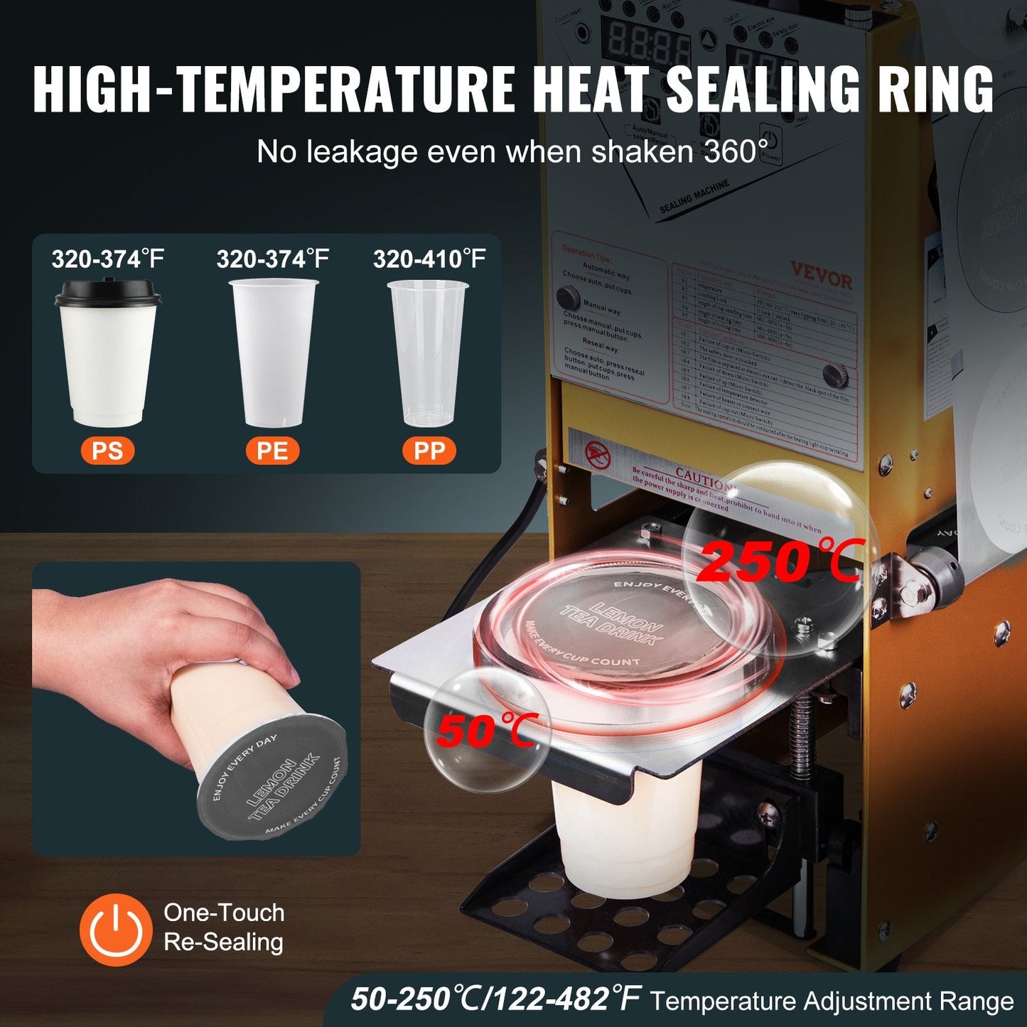 Automatic Cup Sealing Machine, 500-650 Cups/H, Fits 0.18m Tall & 90/95mm Cups