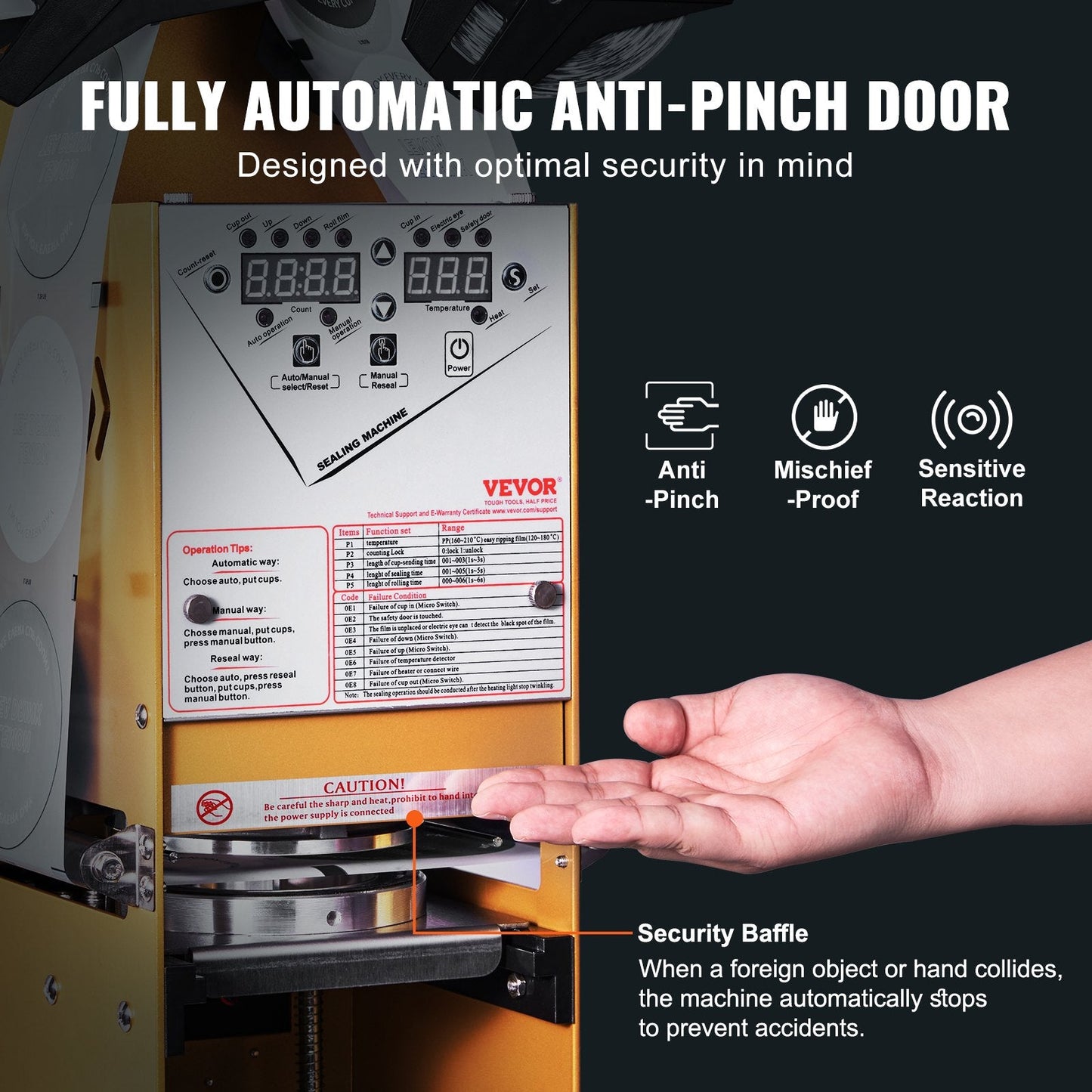Automatic Cup Sealing Machine, 500-650 Cups/H, Fits 0.18m Tall & 90/95mm Cups