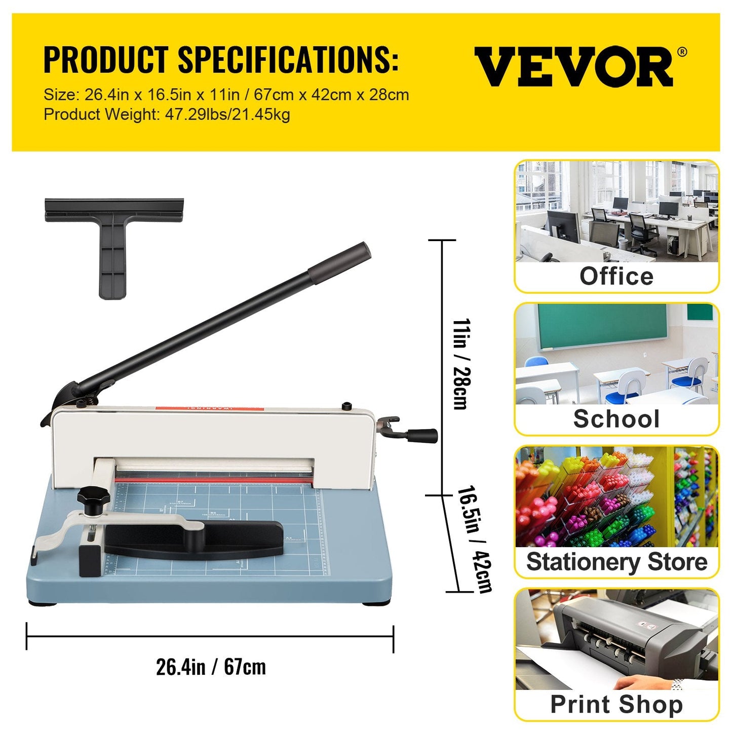 Heavy Duty A3 Paper Cutter, 44cm Width, 21.45kg, for Offices & Schools