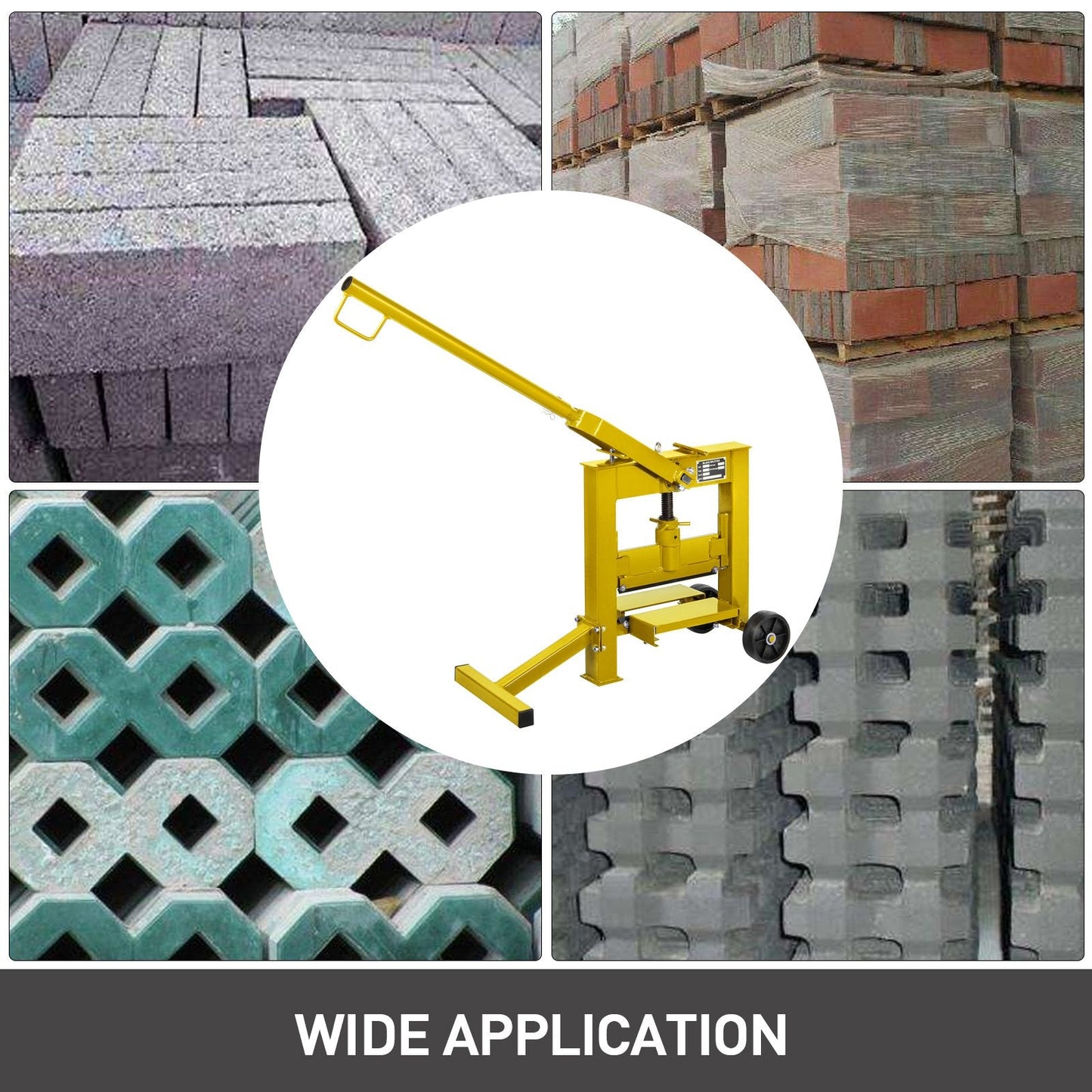 Manual Paver Splitter with 0.32m Cut Length & Portable Wheels - Yellow