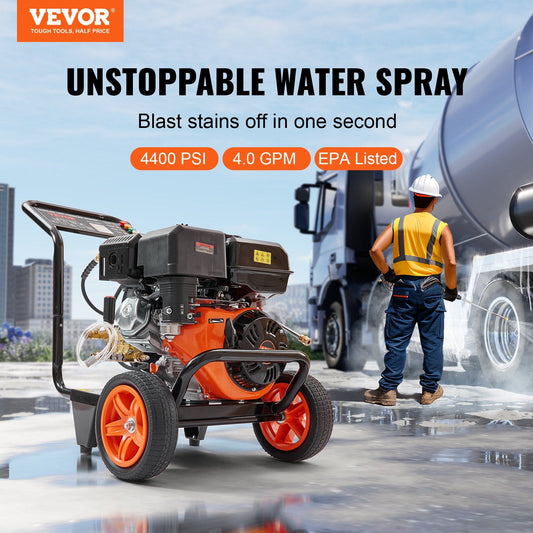 390cc gasoline pressure washer removes stubborn moss, oil, rust, and dirt from outdoor surfaces