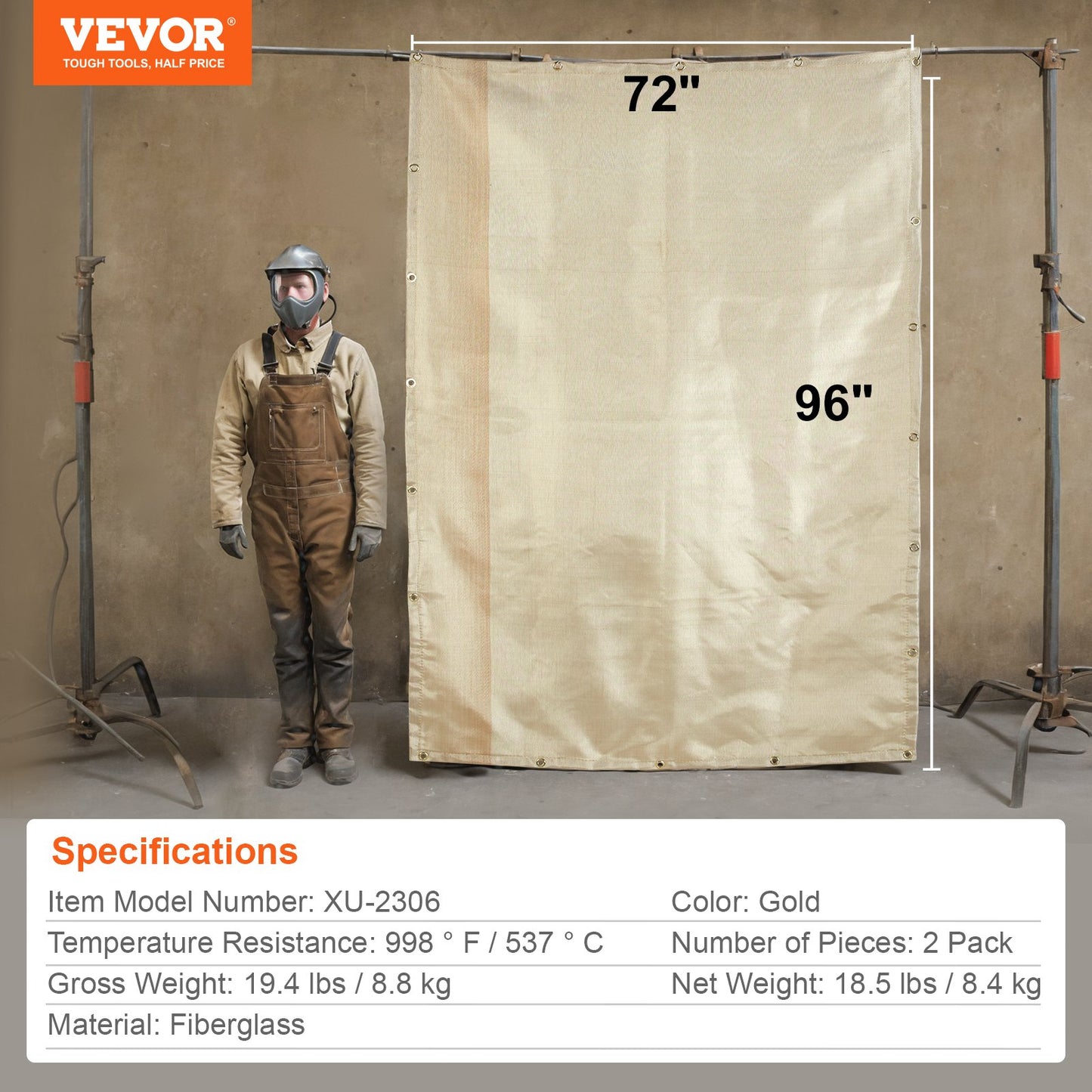 VEVOR 72"x96" Welding Blankets Heat Treated Fiberglass Welding Mat Cover 2 Pack