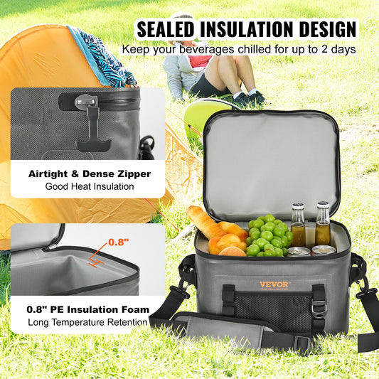 VEVOR Soft Cooler Bag, 16 Cans Soft Sided Cooler Bag Leakproof with Zipper, Waterproof