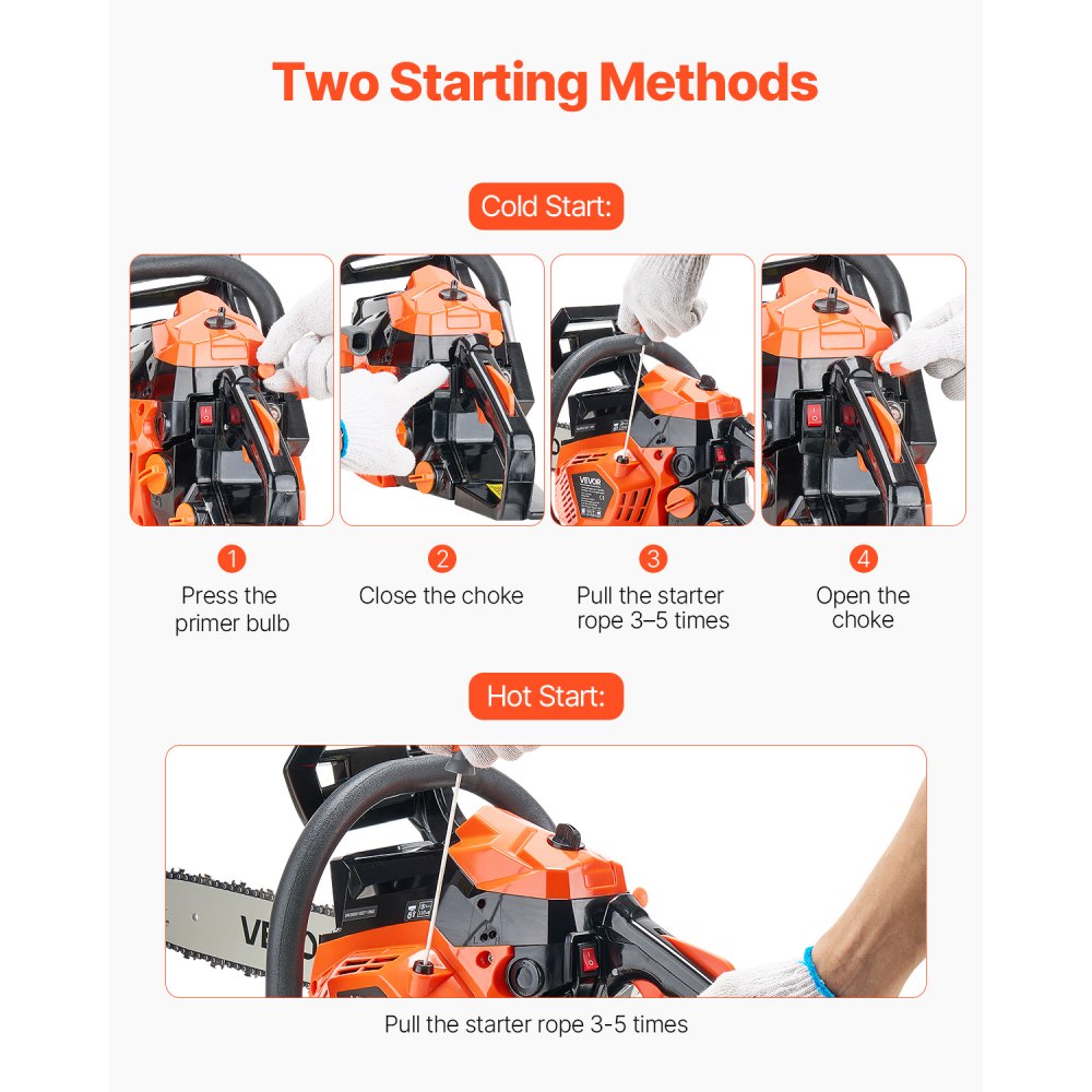 VEVOR 40cc Gas Chainsaw 1.3 kW Gas Powered 355 mm Chainsaw For Wood Cutting