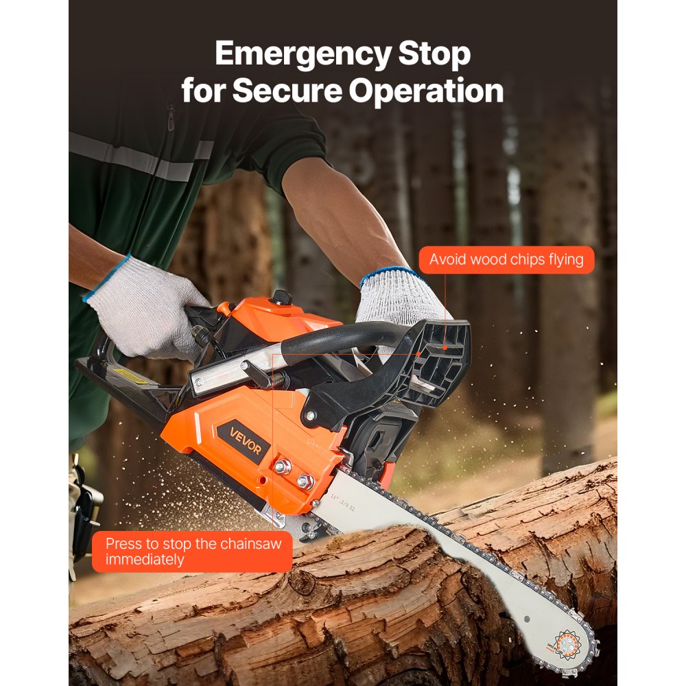 VEVOR 40cc Gas Chainsaw 1.3 kW Gas Powered 355 mm Chainsaw For Wood Cutting