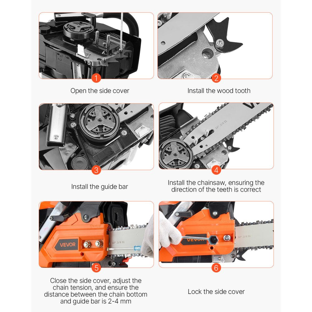 VEVOR 40cc Gas Chainsaw 1.3 kW Gas Powered 355 mm Chainsaw For Wood Cutting