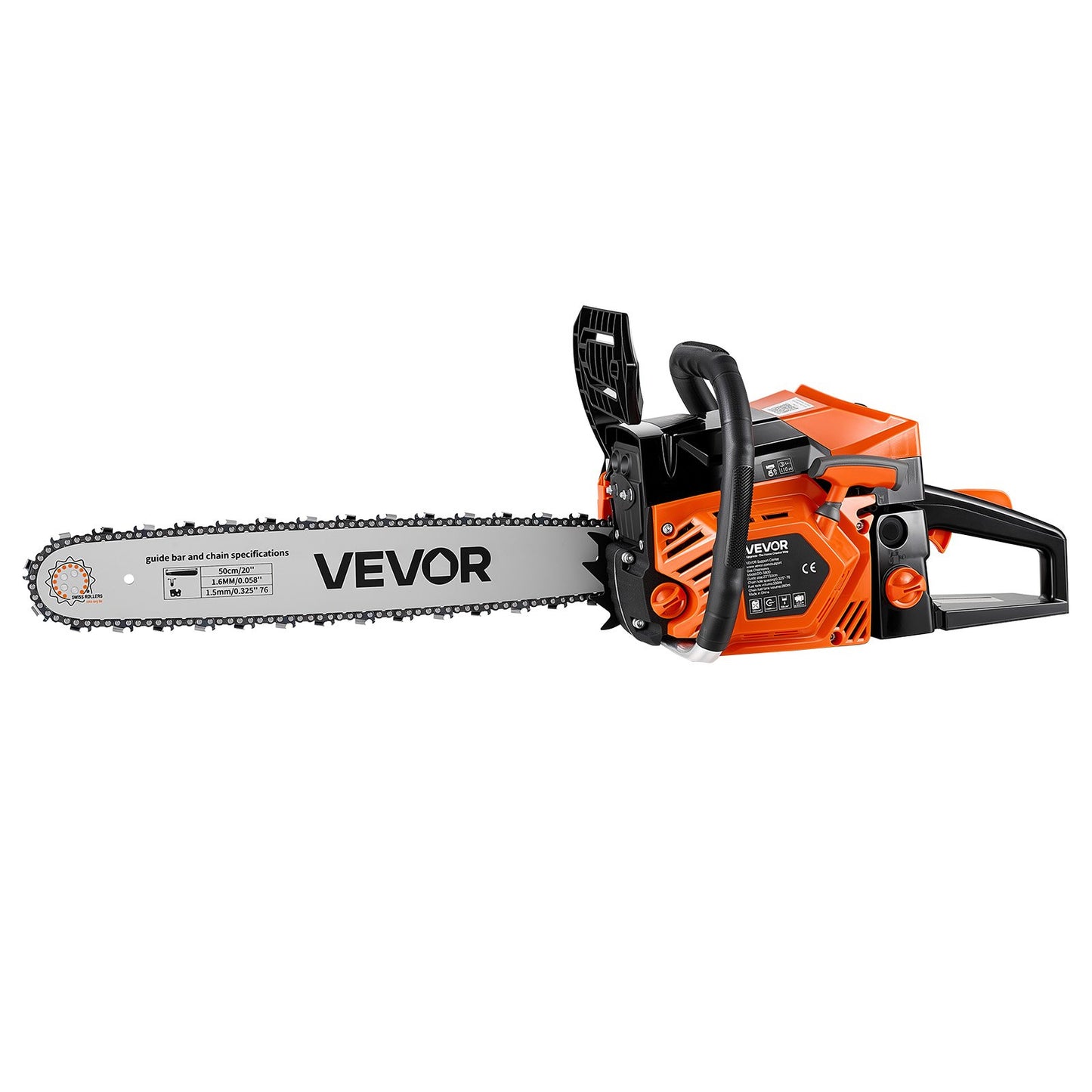 Gas Powered Chainsaw 508 mm 58CC 2.2kW 2 Stroke Engine Gas Chainsaw, for Wood Cutting, Tree Trimming & Land Clearing, Throttle-Synced Choke, Power Chain Saw with Non-Slip Handle & Dual Tanks