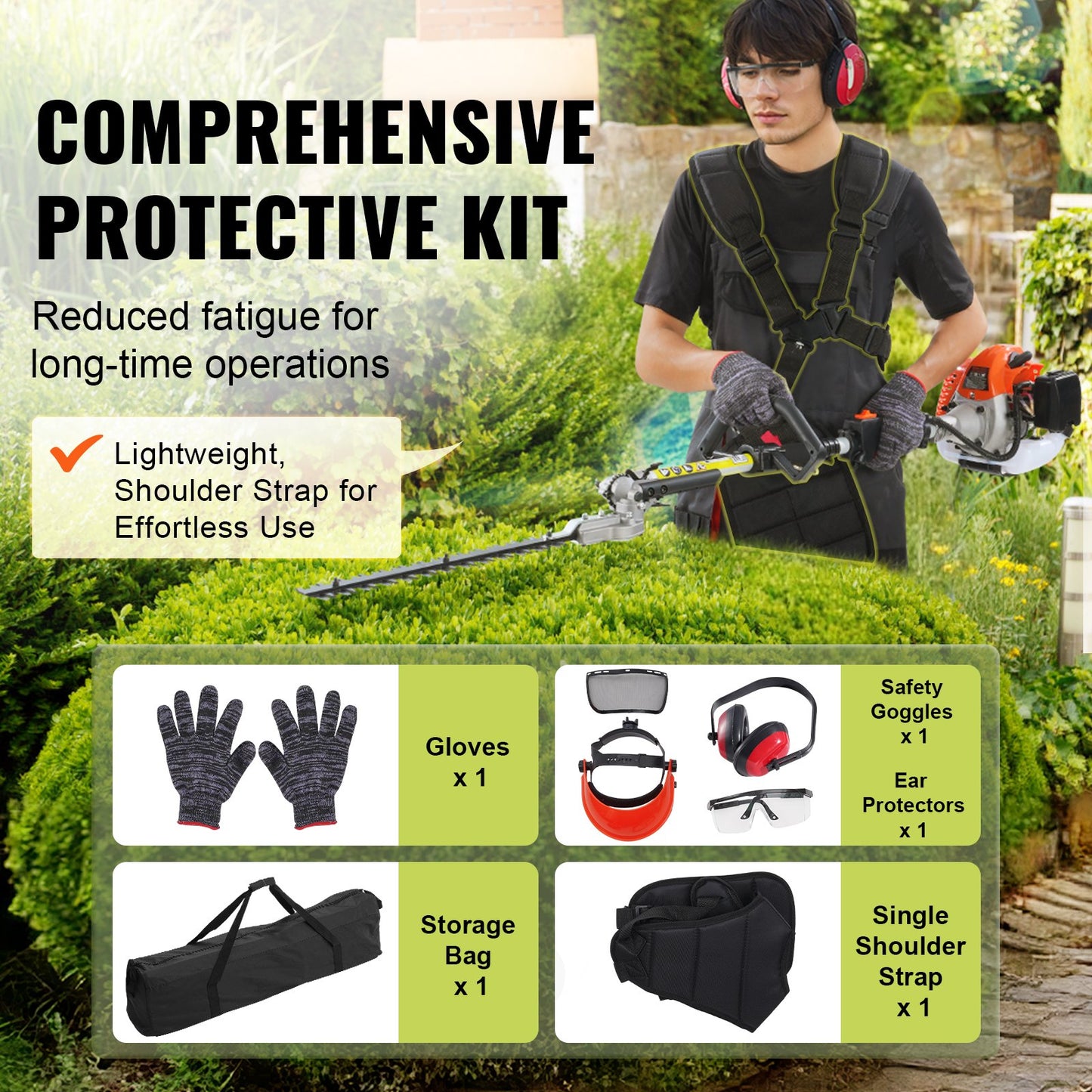 VEVOR 15.7-inch 26CC 2 Cycle Gas Hedge Trimmer, Gas Powered Pole Hedge Trimmer with