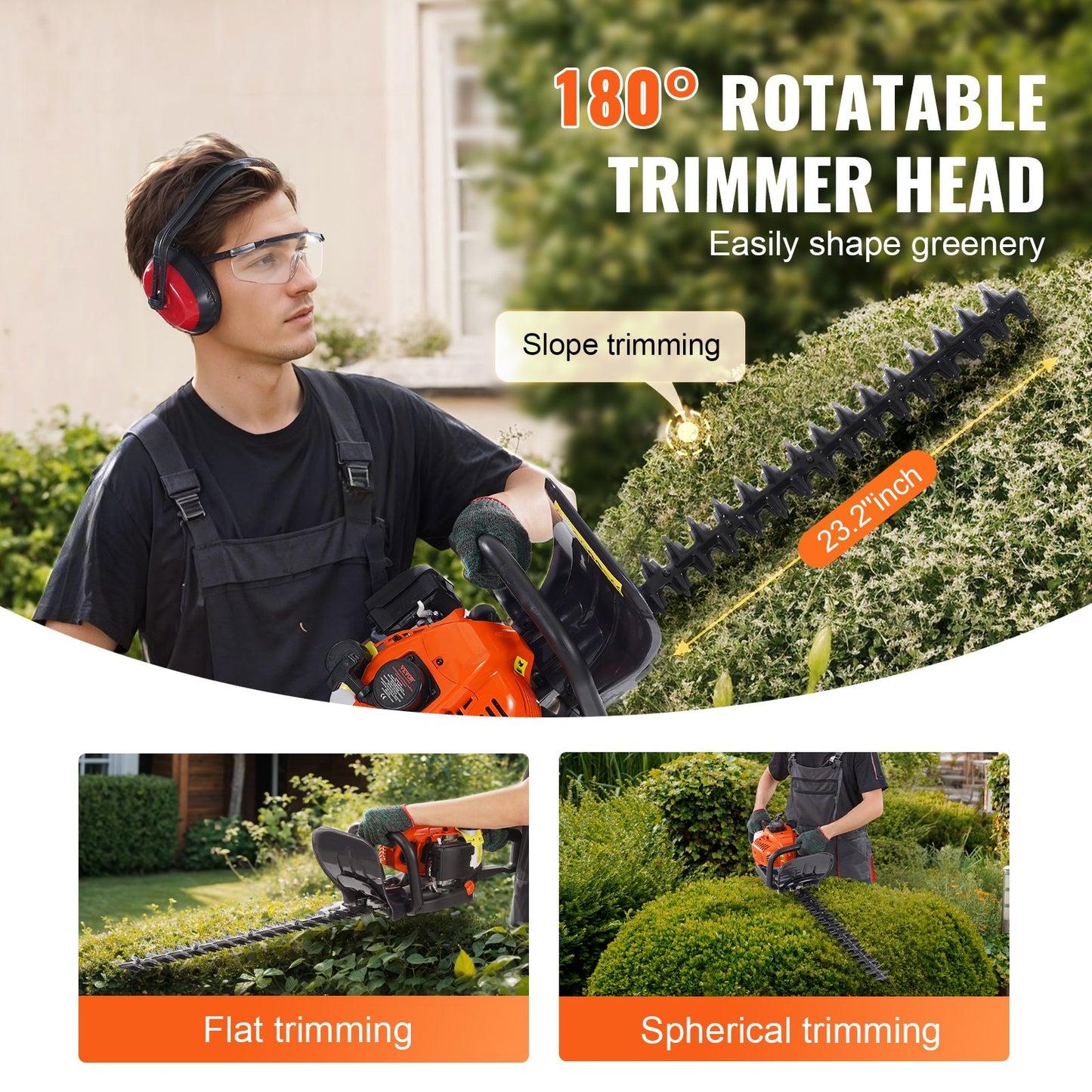 VEVOR 23.2-inch 26CC 2 Cycle Gas Hedge Trimmer, Gas Powered Handheld Hedge Trimmer
