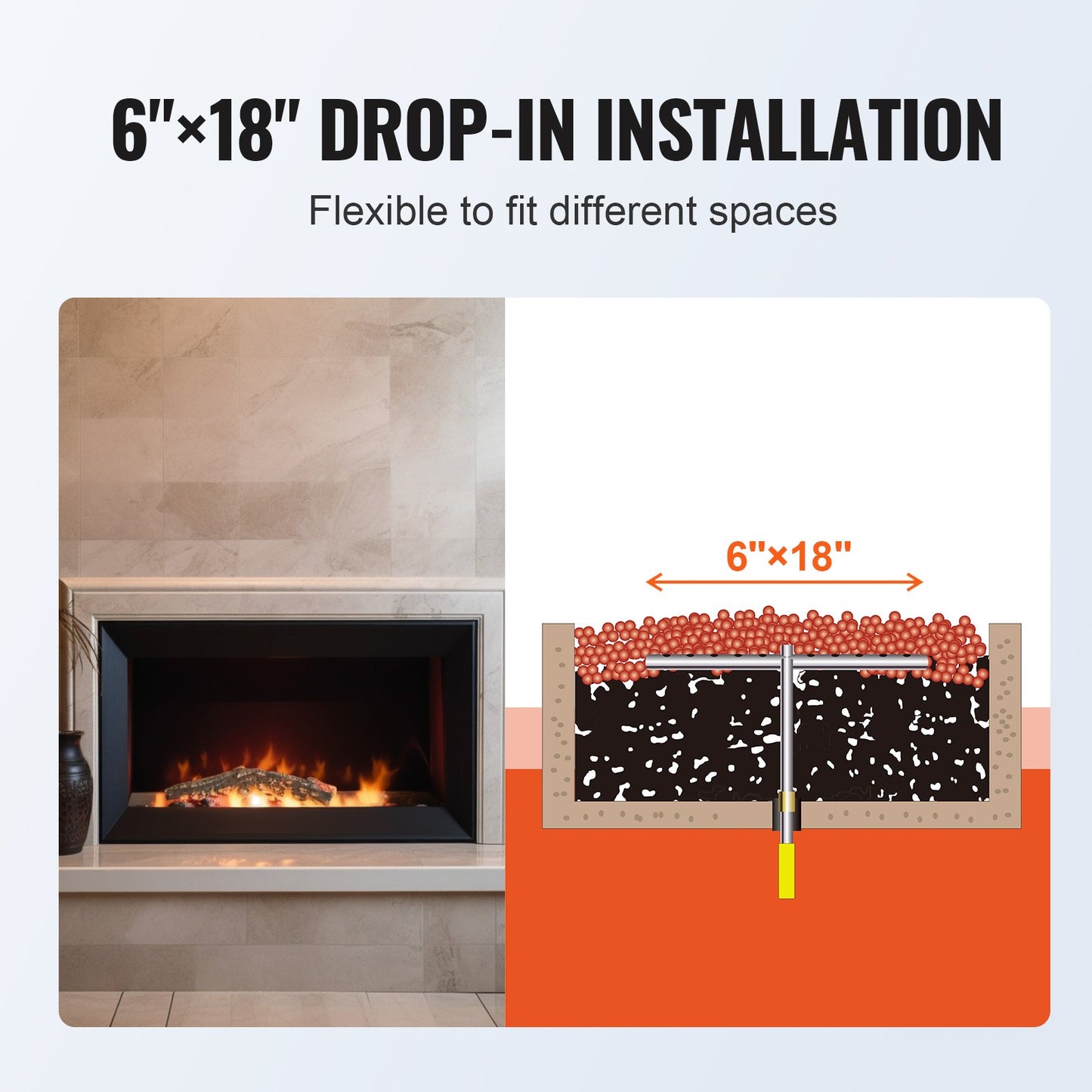 VEVOR 6 x 18 inch Drop-in Fire Pit Pan, Rectangular Stainless Steel Fire Pit Burner,