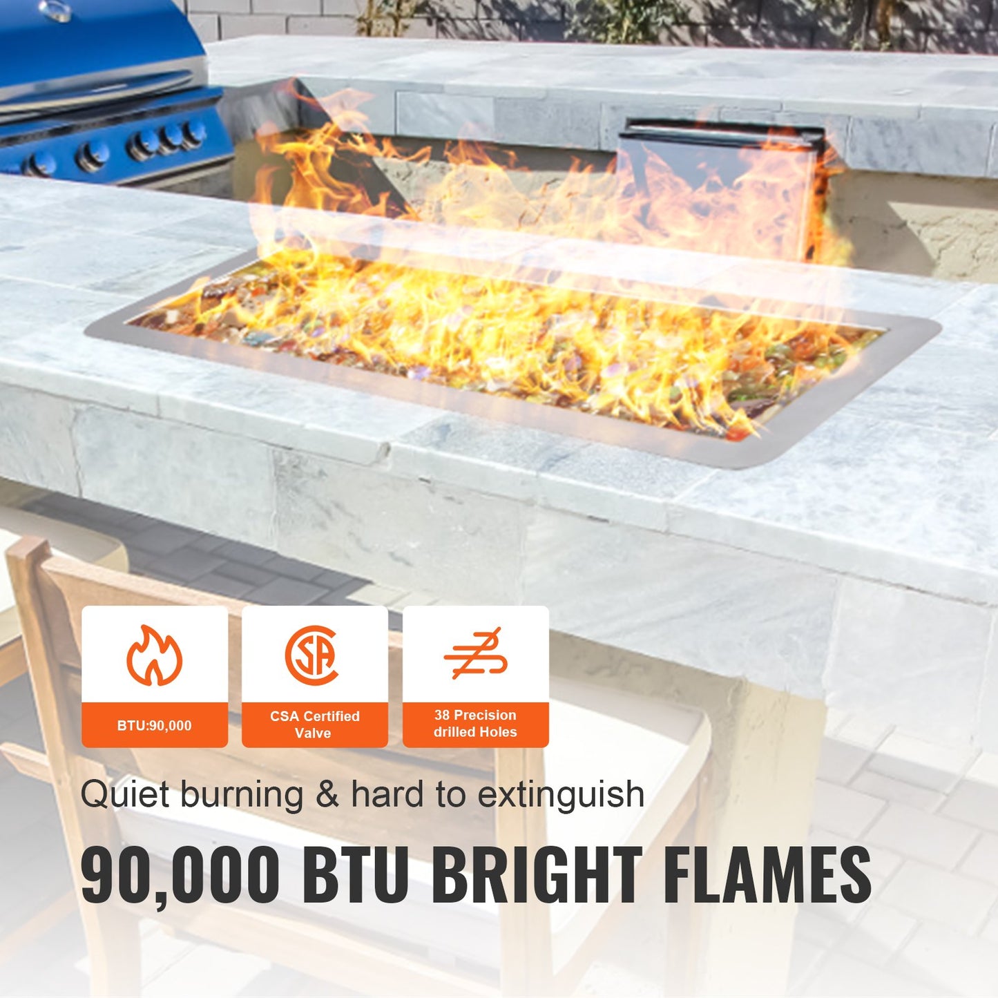 VEVOR 6 x 18 inch Drop-in Fire Pit Pan, Rectangular Stainless Steel Fire Pit Burner,