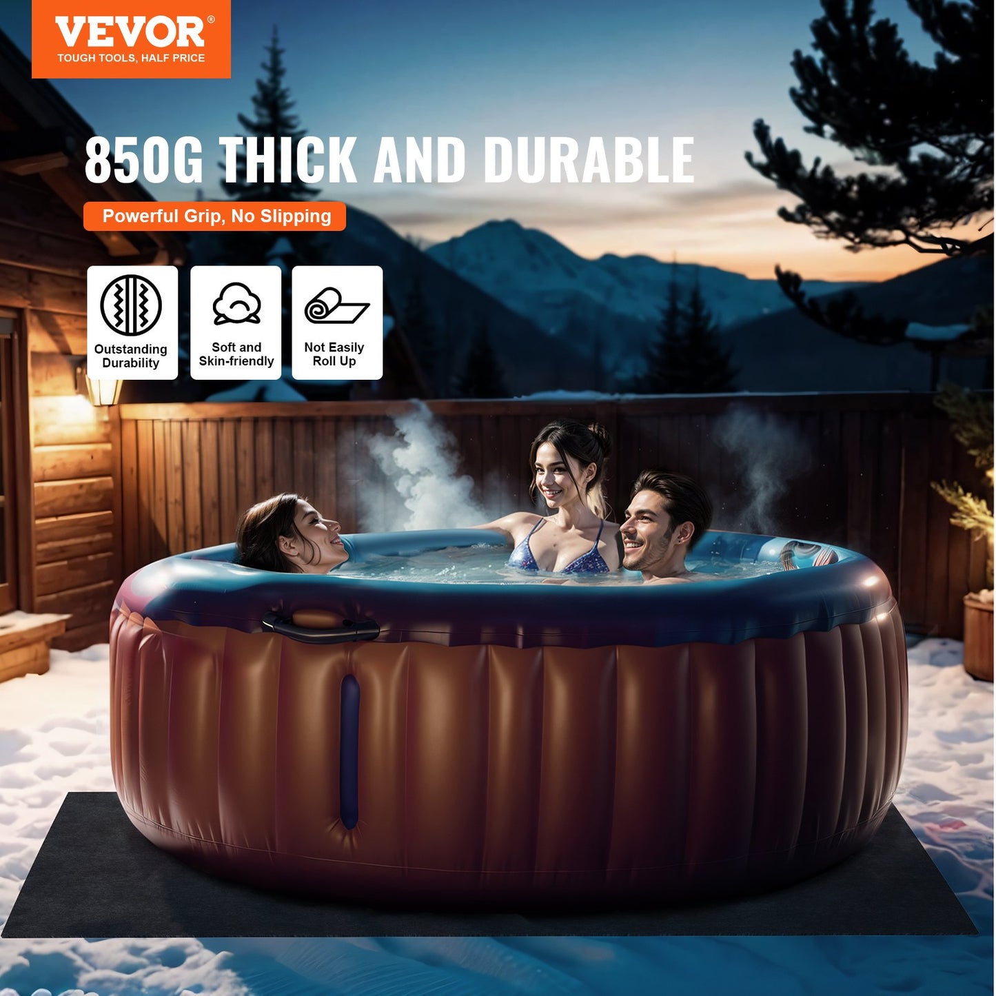 VEVOR 1.9 x 1.9 M Hot Tub Mat, Extra Large Inflatable Hot Tub Pad, Waterproof Slip-Proof